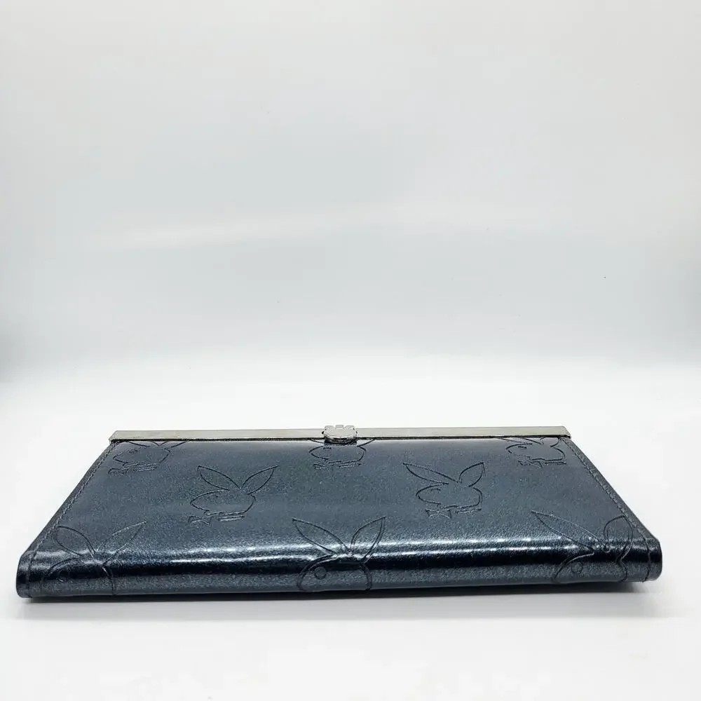 Y2K Playboy Sparkly Charcoal Grey Embossed Signature Bunny Logo Large Wallet